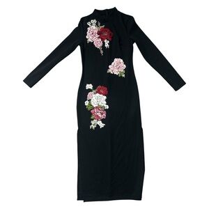 SHEIN Chinese Qipao Style Dress Floral Black Size Large